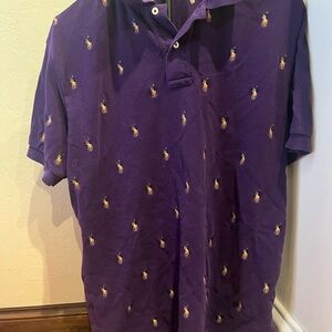 Polo Ralph Lauren Polo Shirt Men's L Purple W Embroidered All Over Logo Pattern